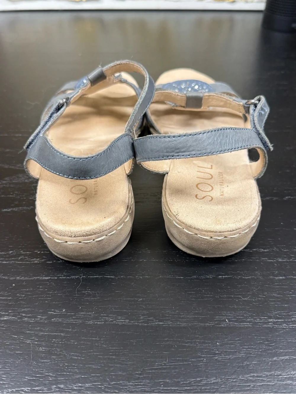 Soul Naturalizer Women's Blue Gray Decorative T-Strap Sandals